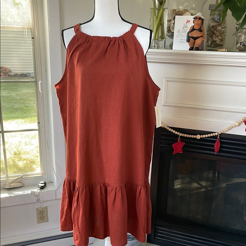 Women’s Sleeveless Ruffle-Hem Dress in Rust